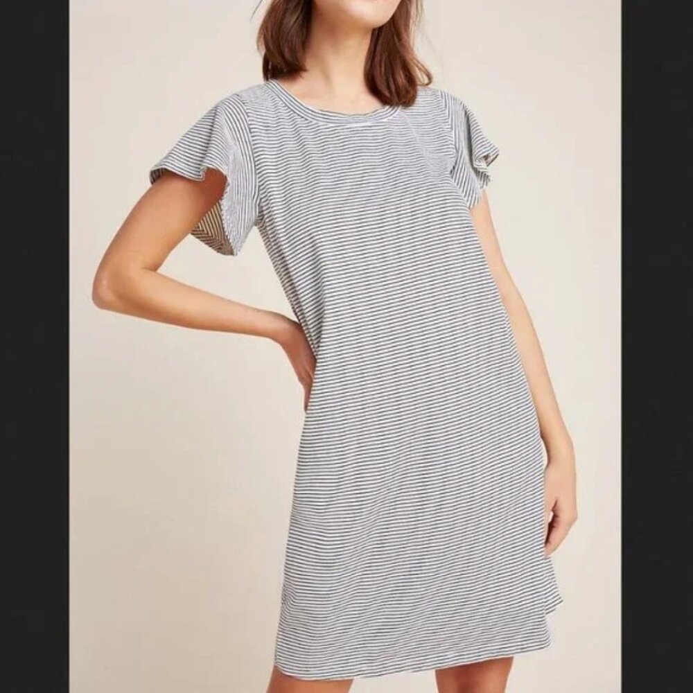 Anthropologie T.La Striped Flutter Sleeve Black and Cream Striped Dress Size 1X